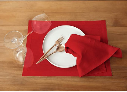 Solino Home Red Linen Napkins Set of 6-100% Pure Linen Cloth Washable Dinner Napkins 20 x 20 Inch for Valentines, Winter - Fete