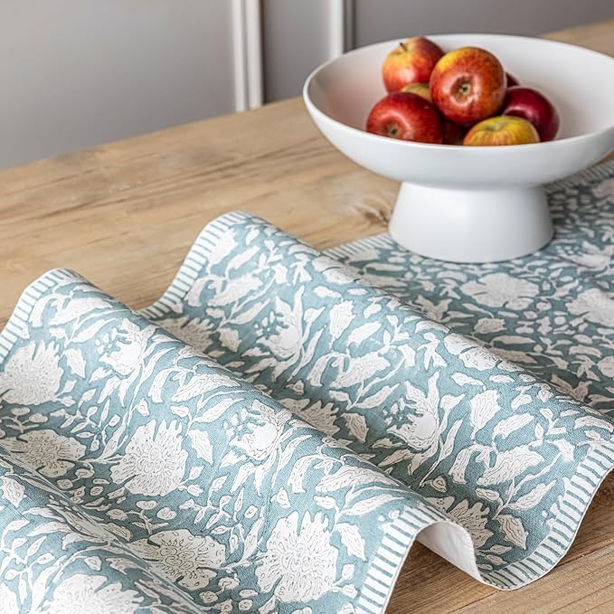 Over&Back 18x90 Hand-Blocked Printed Cotton Table Runner - Image 7