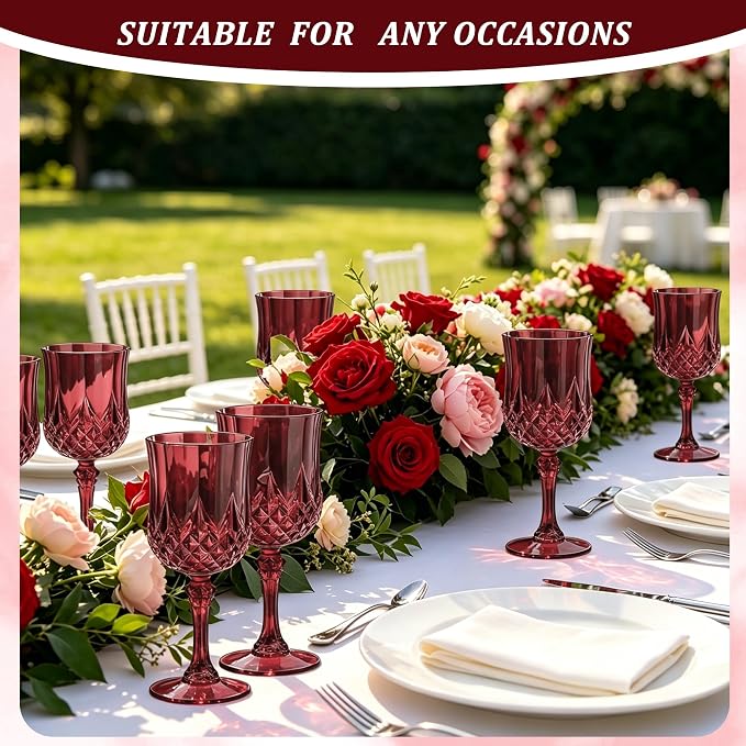 7OZ Plastic Wine Glasses, Reusable Vintage Goblets Unbreakable Drinking Glasses - Image 6