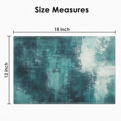 Emvency Farmhouse Placemats Set of 4, Abstract Teal and White Vintage Art Painting 12x18 Inch Table Mats for Outdoor Home Party Kitchen Dining Decoration