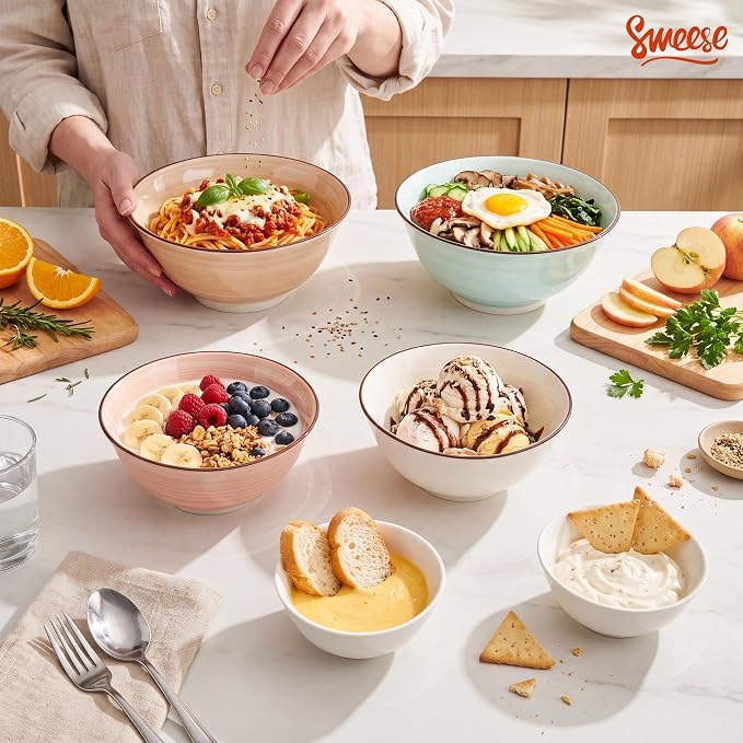 Sweese 10 oz Ceramic Bowls Set of 6, Oatmeal and Snacks, Stackable Small - Image 8