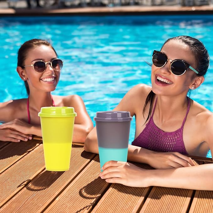 Color Changing Cups, 5 Pack 24oz Plastic Tumblers, Reusable Iced Coffee & - Image 5