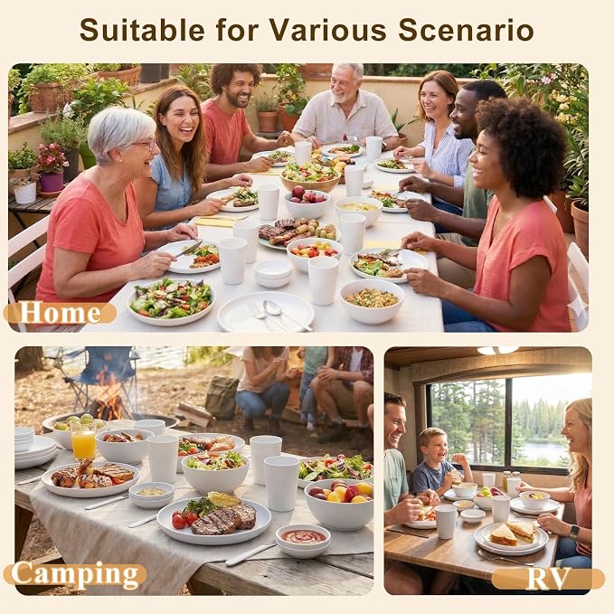 Dinnerware Sets for 8, Wheat Straw Plate and Bowl Set, Unbreakable Kitchen Set - Image 7