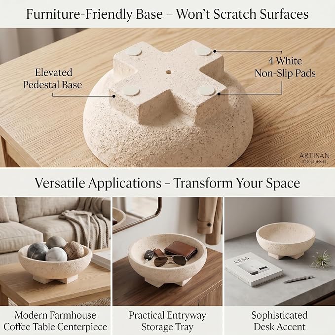 Decorative Bowl for Coffee Table, Modern Round Resin Centerpiece Bowl | Shallow - Image 3