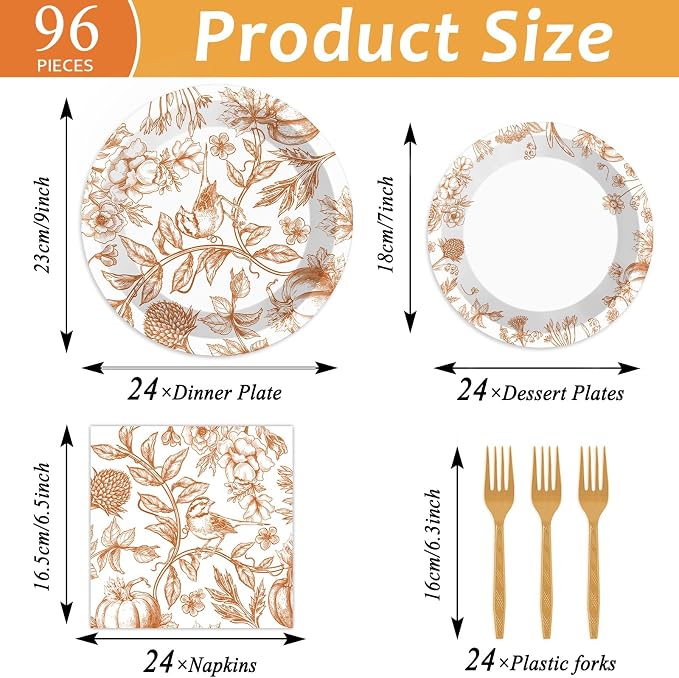 96Pcs Thanksgiving Party Supplies Paper Plates Napkins Thanksgiving Fall - Image 2