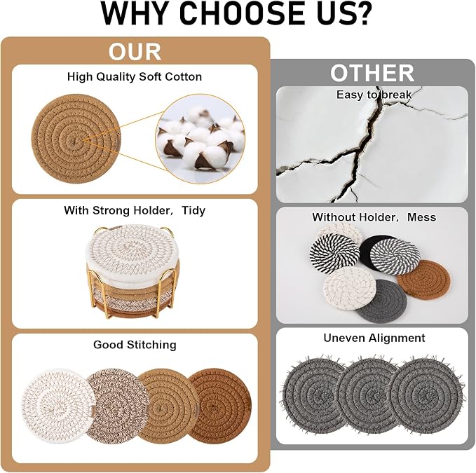 OIAHOMY 8 Pcs Coasters with Holder - Image 3