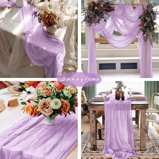 6 Pieces Lilac Cheesecloth Table Runner 10FT Pink Runner - Image 5