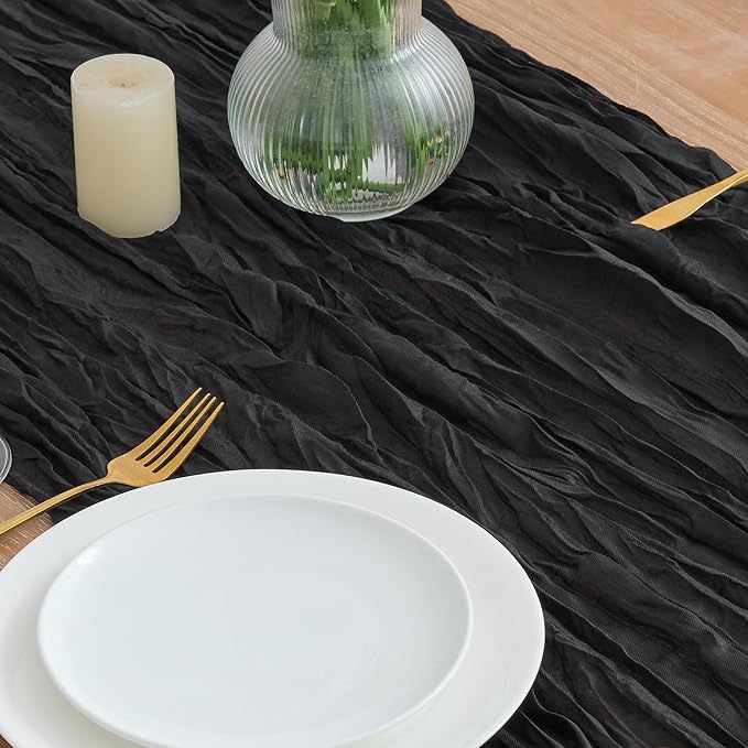 Asee'm 3pcs Black Cheesecloth Table Runner Summer 10FT Boho Gauze Rustic | - Image 3