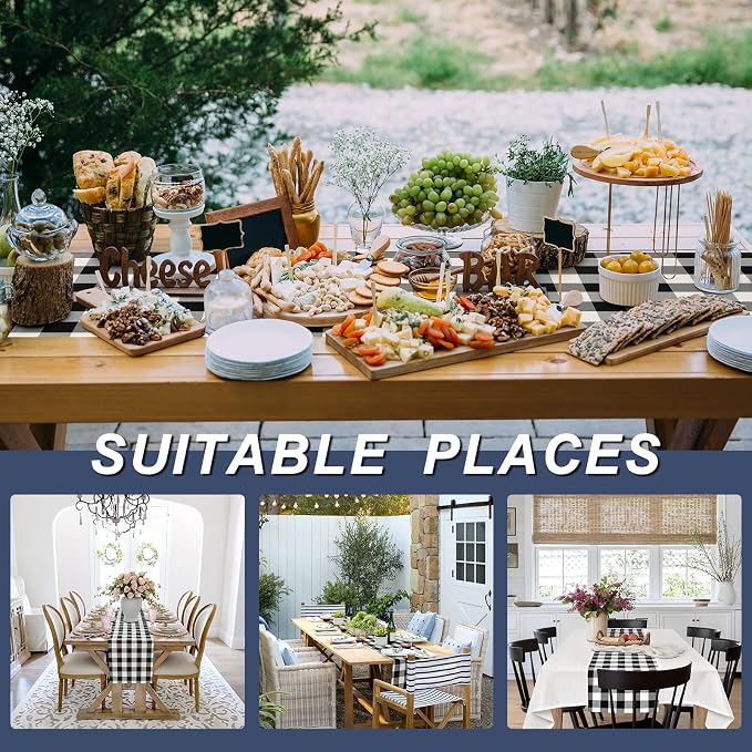 Buffalo Plaid Table Runner Black and White 14W x 60L, 1 Piece | Waterproof - Image 6