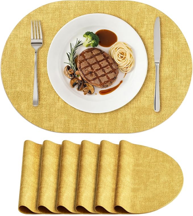 Placemats Set of 6, 11.8 x 17 Inch, Waterproof Wipeable Reversible PU Placemat by homing