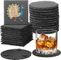 24pcs Slate Coasters, Black 4 Inch Bulk Blank Rock Coasters Blank Laser Engraving, Hand Painted DIY, Scratch Resistant Bottom (12*Square+12*Round)