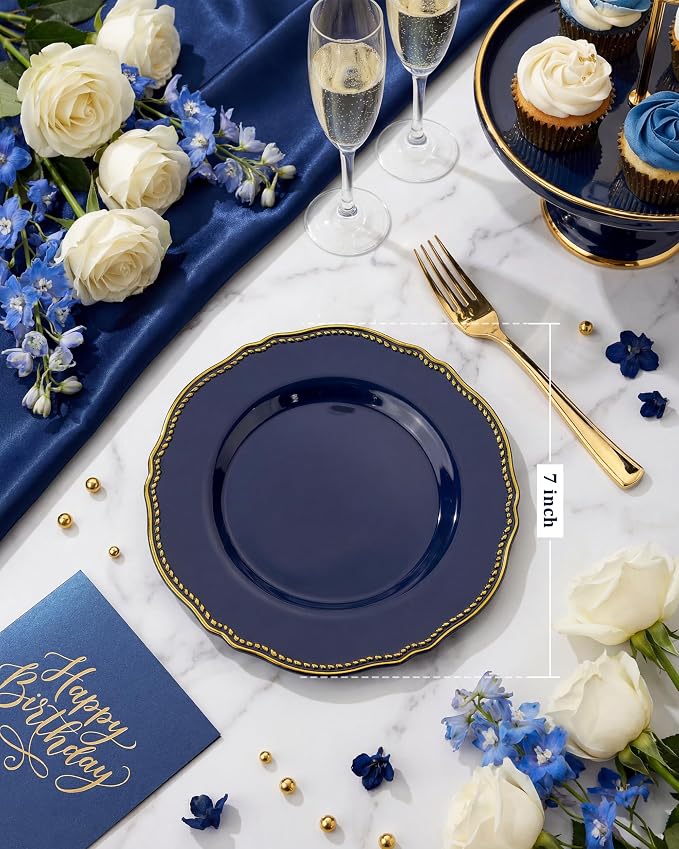 60 Pcs Blue Gold Dessert Plates - Image 2