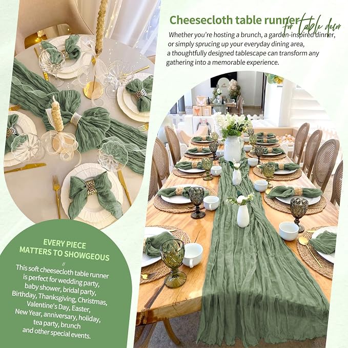 18 Pack Cheesecloth Table Runner 10FT Sage Green Table Runner Boho Gauze Cheese - Image 8