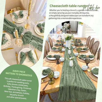 18 Pack Cheesecloth Table Runner 10FT Sage Green Table Runner Boho Gauze Cheese - Image 8