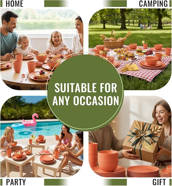 Wheat Straw Dinnerware Sets for 8, 40 Piece Unbreakable Dinnerware Set - Image 8
