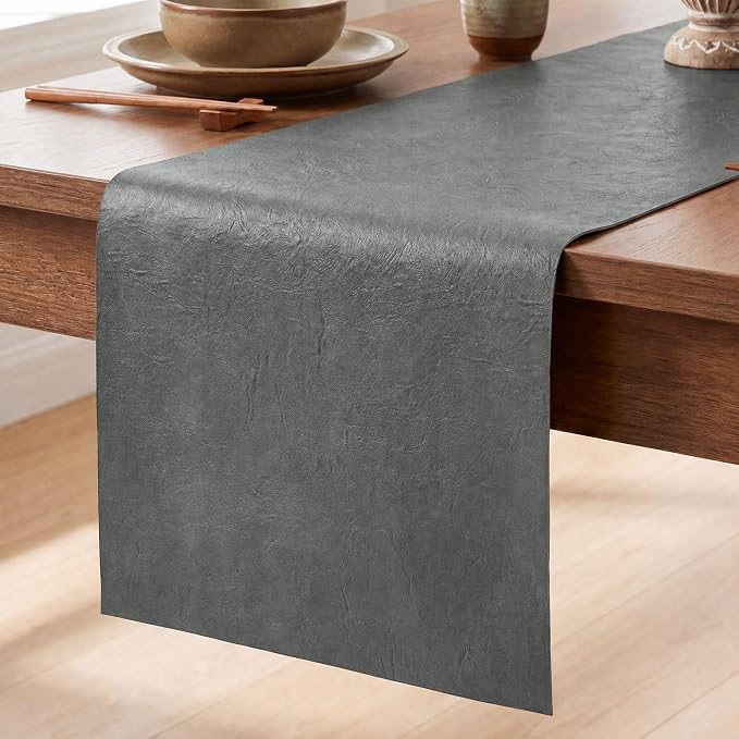 Artoid Mode Grey Double Sided Vinyl Faux Leather Table Runner, Seasonal by ArtoidMode