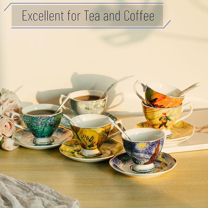 BTaT- Tea Cups and Saucers, 8 oz, Fine Porcelain Teacup Set - Image 5