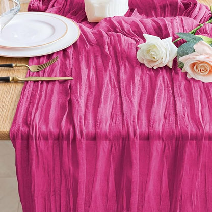 Cheesecloth Table Runner Fushia 10FT Boho Gauze Runner by Wokceer