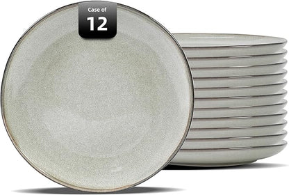 Organic Shape Highland Ceramic Salad plate, 12pcs 8 Inch Handmade Reactive Glaze Stoneware Plates with Wavy Edge, for Kitchen, Microwave & Dishwasher Safe, Scratch Resistant-grey