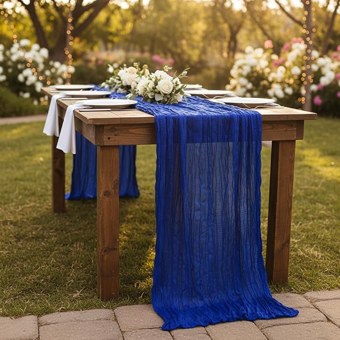 6 Pack Royal Blue Cheesecloth Table Runner 120 Inch Boho Wedding Decor | - Image 5