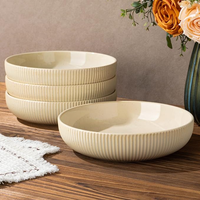 8.5" Ceramic Pasta Bowls Set of 4, Salad Bowls | Versatile Serving Bowls by TheTerra