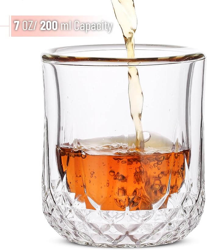 BTaT- Double Walled Drinking Glass, 4 Pack, 7 oz, Stylish Insulated Rocks Glass - Image 3