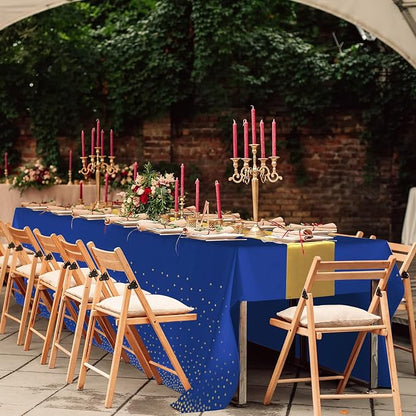 24Pack Disposable Plastic Tablecloths and Satin Table Runner Set Blue and Gold - Image 6