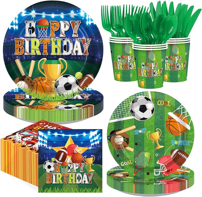 250Pcs Sports Birthday Plates for Boys Birthday Party Supplies Serves 50 | by Greencian