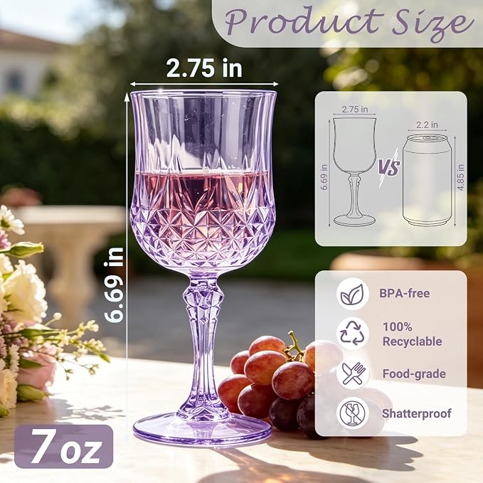 48Pack Plastic Wine Glasses, 7oz Vintage Goblets - Image 2