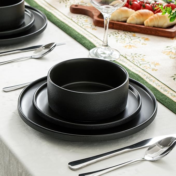 26 OZ Ceramic Cereal Bowls Set, 6 Inch, Modern Black | Dishwasher & Microwave - Image 5