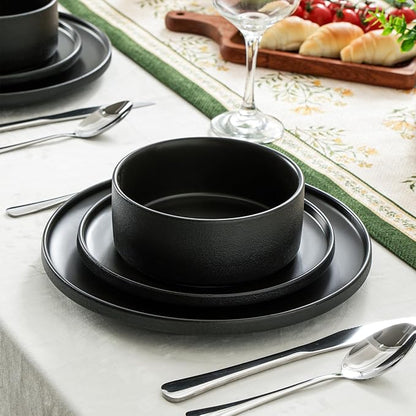 26 OZ Ceramic Cereal Bowls Set, 6 Inch, Modern Black | Dishwasher & Microwave - Image 5