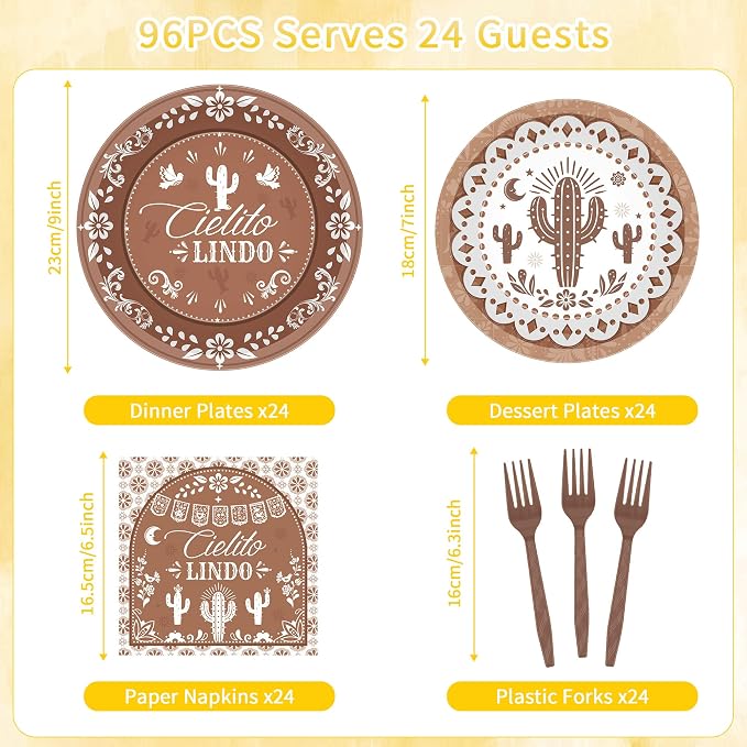 96 Pcs Cielito Lindo Party Decorations, Terracotta Tableware Set | Includes - Image 2