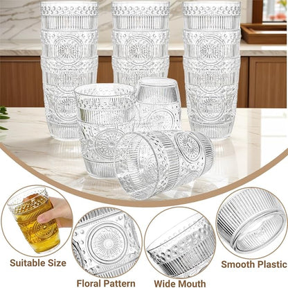 Pumtus 12 Pack Clear Plastic Tumblers, 15 OZ Reusable Romantic Drinking Cup - Image 3