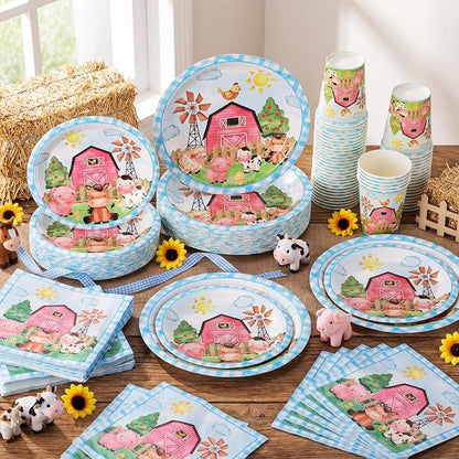 Pickmesh 250 Pcs Farm Animals Party Supplies Decorations Serve 50 Blue Farm - Image 4