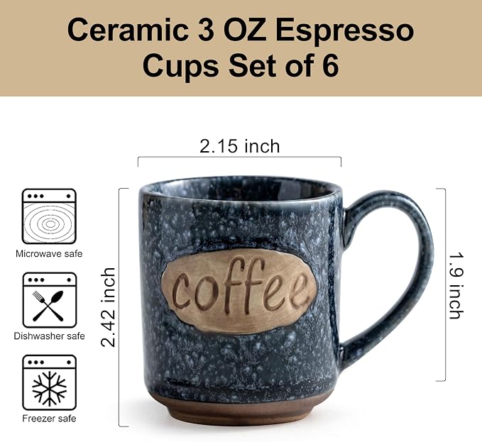 LYEOBOH Espresso Cups, Coffee Cups, Tea Cup, Coffee Cups Ceramic Set of 6 - Image 2