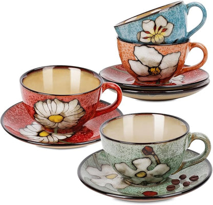 Cappuccino Cups Set of 4, 8 Oz Ceramic Coffee Cups by KatathaniDinnerware