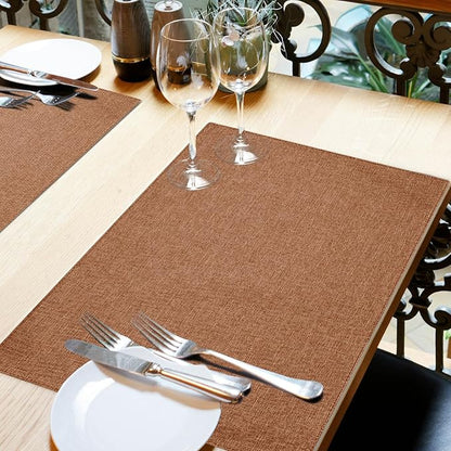 Cloth Placemats Set of 6, Cotton Linen Blend Machine Washable Double Layered Place Mats, Heat Resistant Placemats Wrinkle Free Thick Fabric Dining Table Mats for Indoors & Outdoors (Flaxen, 6)