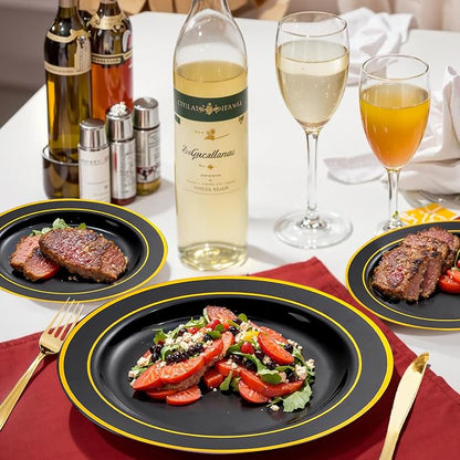 bUCLA 600PCS Black and Gold Disposable Dinnerware Set - Image 4