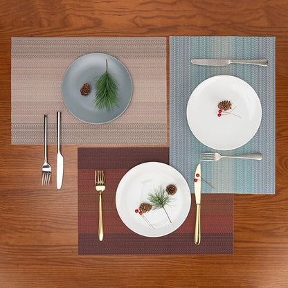 Winknowl Placemats Set of 4, Washable Vinyl Woven Placemats, Heat Resistant & Wipeable Table Mats for Kitchen Dining Table (Blue)