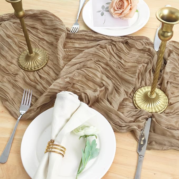 3 Pack Nude Cheesecloth Table Runner 120 Inch Boho Wedding Decor | Cheesecloth - Image 5