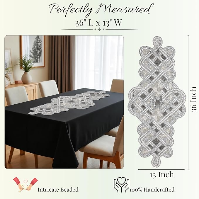 Handmade Beaded Table Runner 13 x 36 Inch, Elegant Dining Table Centerpiece - Image 4