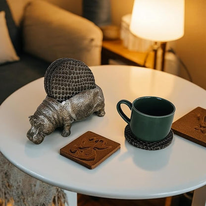 Hippo Coasters Set of 4 Full Size Rustic Coasters，Rustic Lake House Decor，Return to The Ancients Lodge Decor for The Home