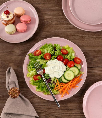 AmorArc Ceramic Appetizer Plates Set of 6, 8.25 Inch Handmade Stoneware Plates set for Dessert, Salad, Appetizer, Dinner, Microwave & Dishwasher Safe, Scratch Resistant-Cloud Pink