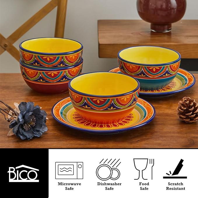 Bico Tunisian Cereal Bowls Set of 4, 26 oz Deep Ceramic Soup Bowls - Image 3