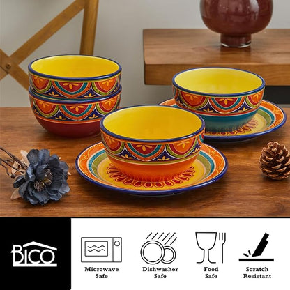 Bico Tunisian Cereal Bowls Set of 4, 26 oz Deep Ceramic Soup Bowls - Image 3