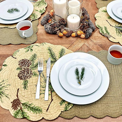 C&F Home Woodland Retreat Pinecone & Pine Needles 100% Cotton Round Scalloped 17" Single Placemat All Seasons Fall Autumn Harvest Summer Lodge Log Cabin Reversible Machine Washable Kitchen Dining