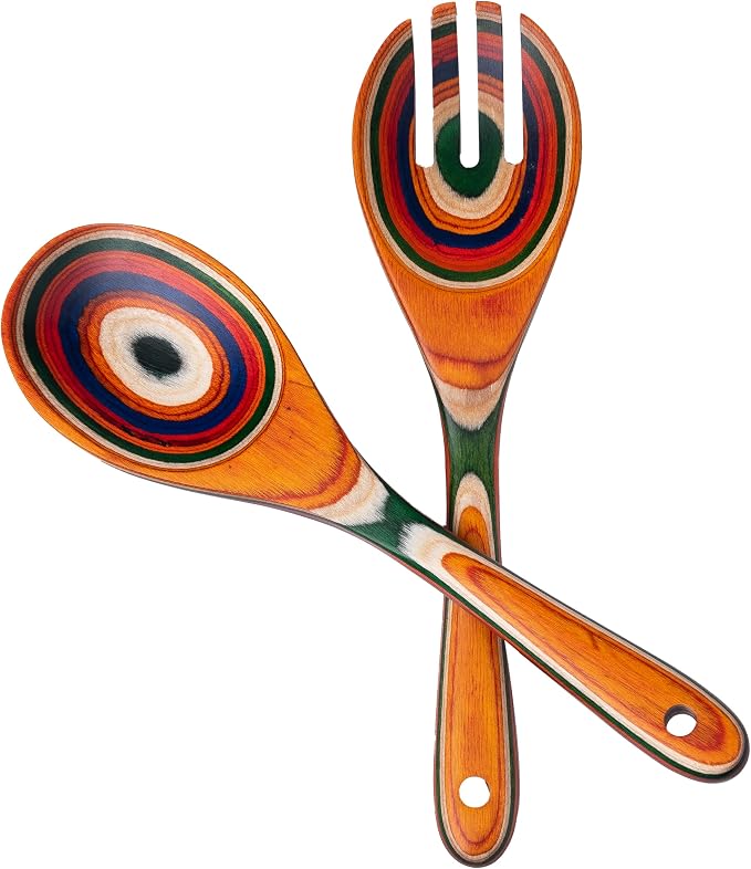 Pakkawood Salad Tongs, 10.5 inch wooden Spoons, Serving utenstil colorful wood by ZAROCRUS