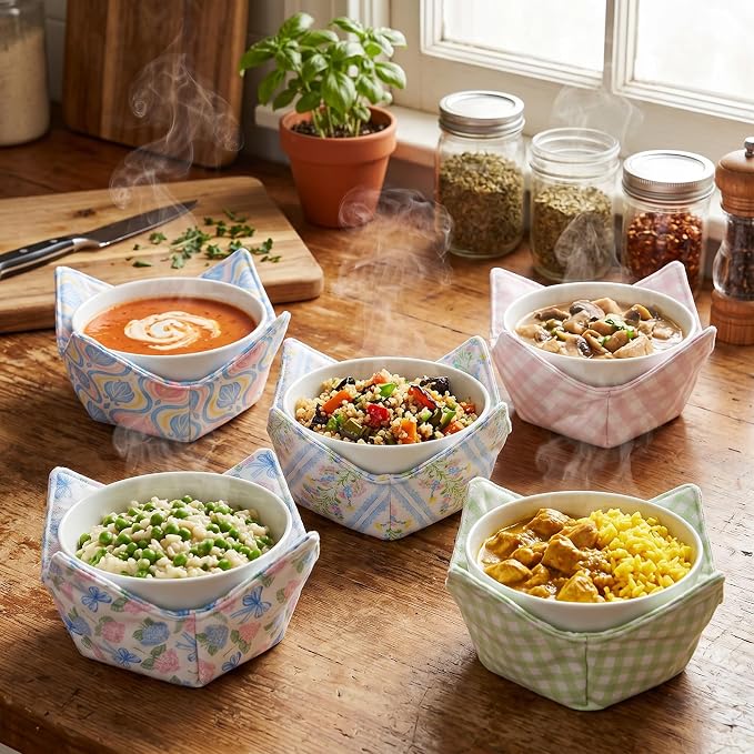Cotton Microwavable Bowl Cozy, Microwave-Safe Hot Bowl Holders, Soup Bowl Cozy - Image 6