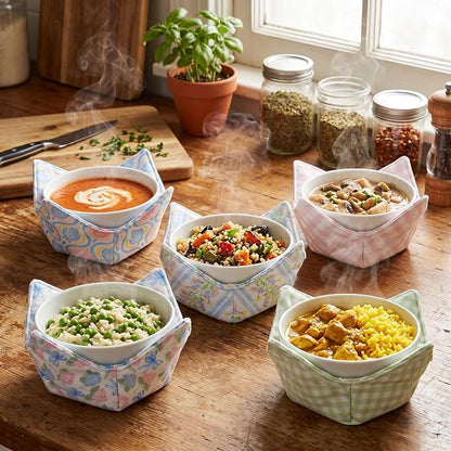 Cotton Microwavable Bowl Cozy, Microwave-Safe Hot Bowl Holders, Soup Bowl Cozy - Image 6