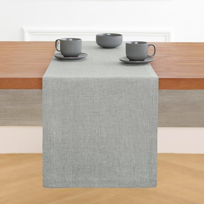 Solino Home 100% Pure Linen Table Runner Chambray Grey, Athena 14 x 132 in | - Image 2